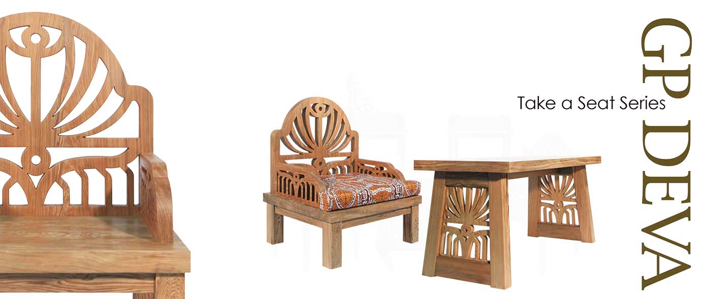 香華天GP DEVA精品。藝術家俱。以台灣李善單教授「請坐系列／有情成雙」畫作為藍圖，採上等花梨木，運用中國古老的榫接技法，沒有用到一根釘子，塗料亦採用環保天然生漆，徹底實踐中華文化師法自然，愛惜天、