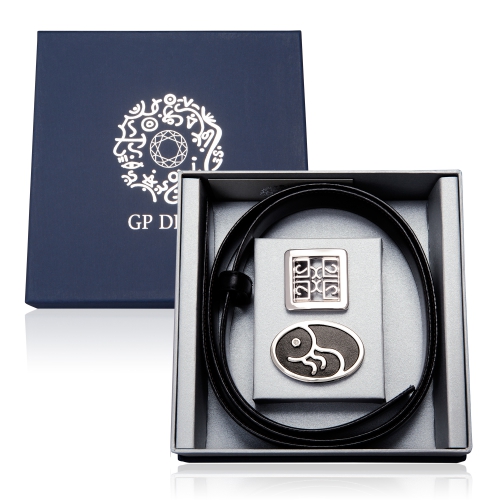 Leather Belt Gift Box Holy Virtue and Supreme Principle Belt (Black Silver)