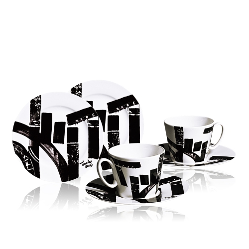 3-Abstract-D /Black & White: Liberation Bone China Afternoon Tea Set
