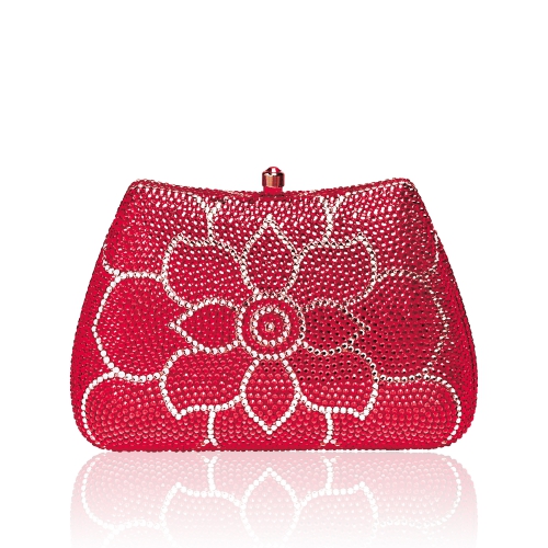 Lotus Jeweled Evening Clutch (Red with White Lotus)