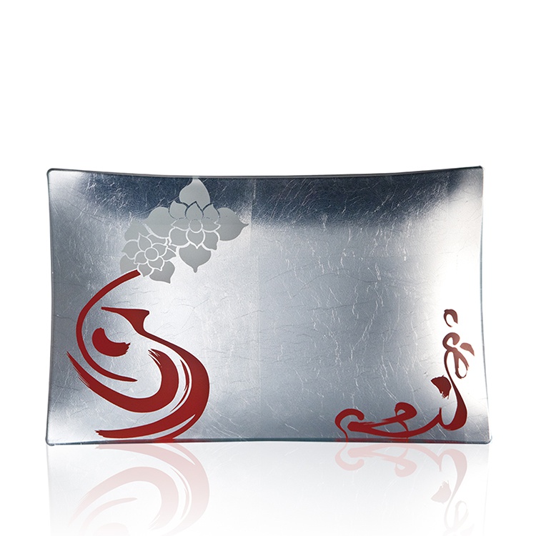 Treasure Vessel Liuli Plate (Rectangle, Silver, 12 x 8")